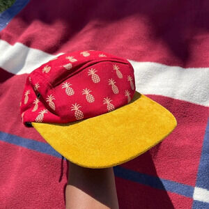 Qilo tactical monogram pineapple 5 panel red Hat w/ suede bill